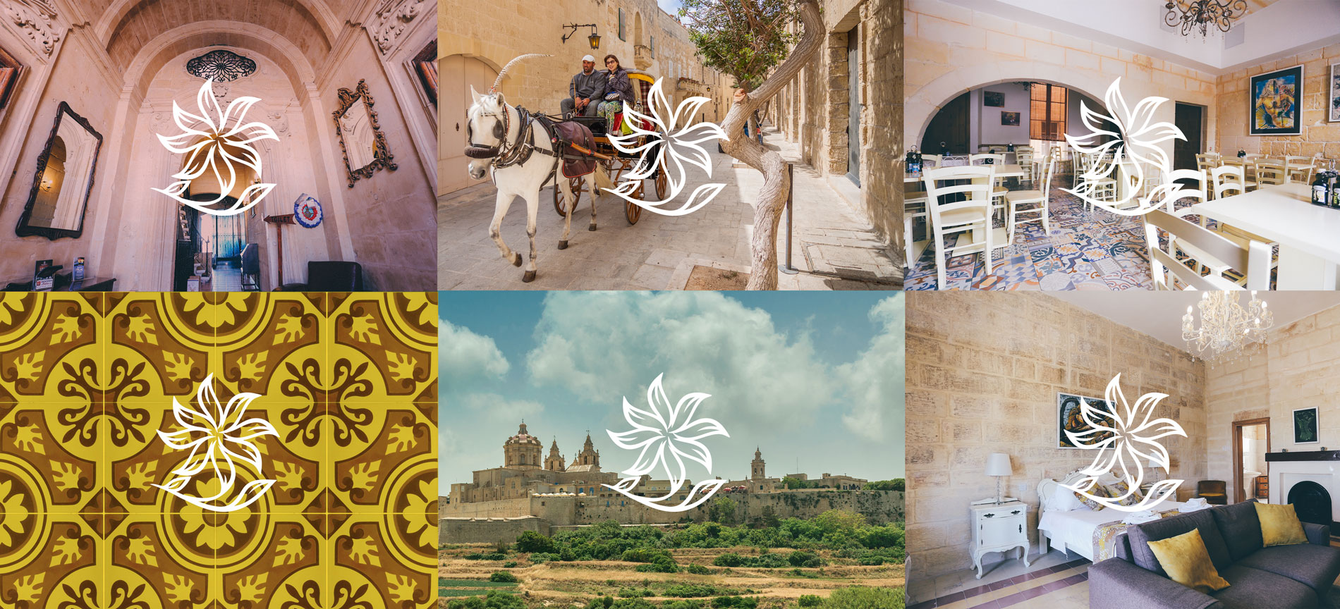 Point de Vue logo white Mdina and Hotel backgrounds